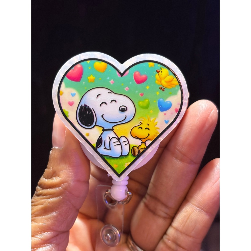 Snoopy Woodstock Heart Retractable Badge Reel Peanuts ID Holder